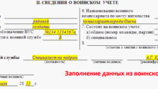 Образец заполнения раздела о воинском учете формы Т-2